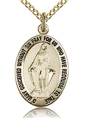 Oval Miraculous Medal, 11/16" 14kt Gold Filled, your choice of chain # 43645