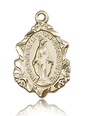 3/4" Ornate Miraculous Medal Solid 14kt Gold, Free Chain, # 43655