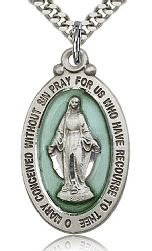 Miraculous Medal 1-1/16" Sterling Silver w/ Enamel, your choice of chain, # 43680
