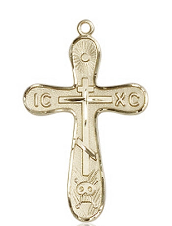 Golgatha Solid 14kt Gold Cross, 1-3/16", Free Chain, # 43710