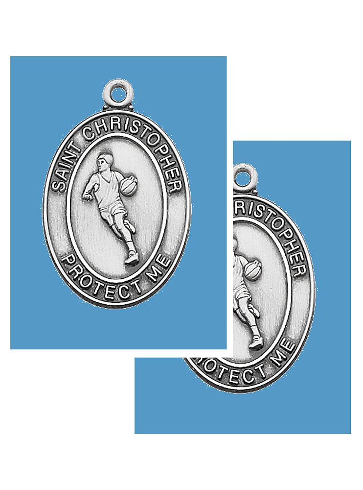 Boys Basketball Pewter Medal with Laminated Holy Card and 24" Chain, 2-Count Value Pack. # 21382