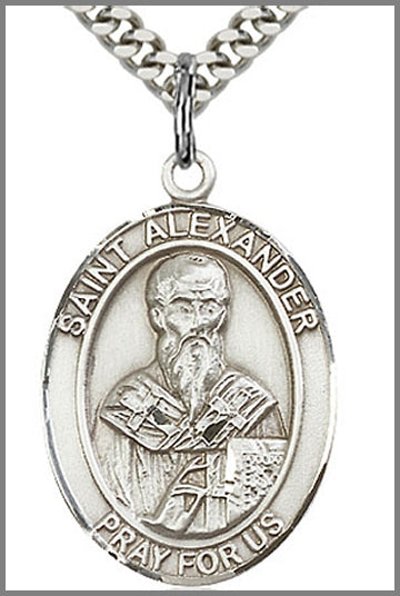 St. Alexander Sauli Medal, Sterling Silver, 1"x3/4", Your Choice of Chain, # 4477