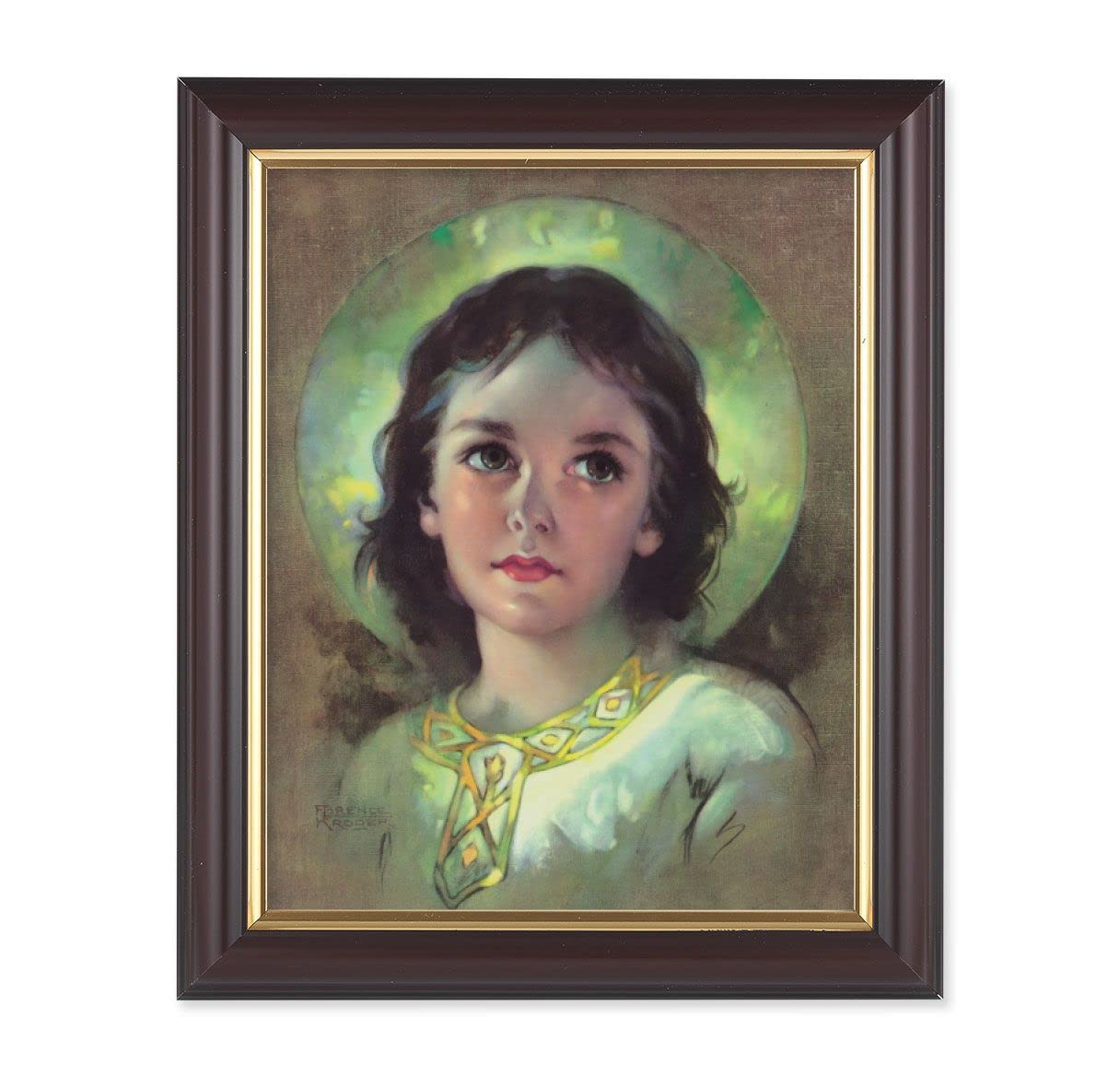 The Child Jesus Picture, 10"x12", Classic Fluted Walnut Finished Frame, Italian Print Under Glass # 26368