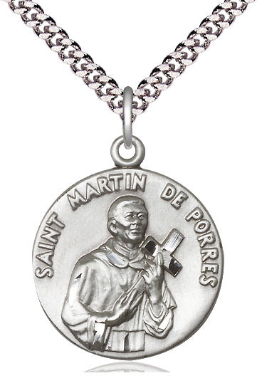 St. Martin de Porres 7/8" Sterling Silver Medal, 24" Chain # 45013-sale