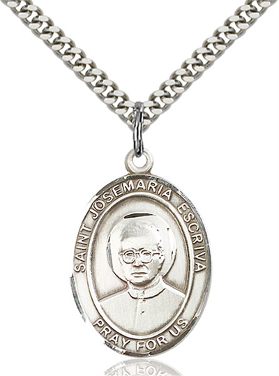 1"x3/4" Sterling Silver St. Josemaria Escriva Medal, Your Choice of Chain, # 45018