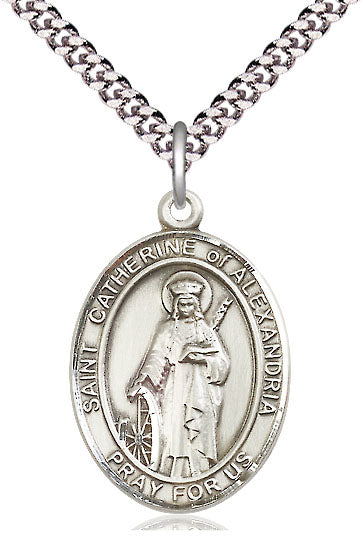 St. Catherine of Alexandria Medal, Sterling Silver, 3/4", 18" Chain, # 45029-sale