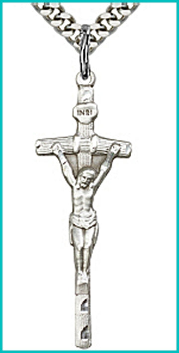 1-3/8" Papal Crucifix in Sterling Silver, Your Choice of Chain, # 45043