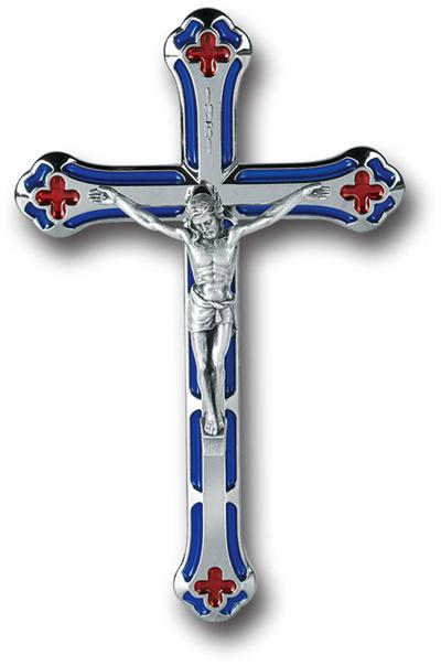 7" Nickel Plate Translucent Blue Crucifix, # 61100