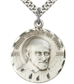 St. Vincent de Paul Medal, Sterling Silver, 15/16", Your Choice of Chain, # 45087