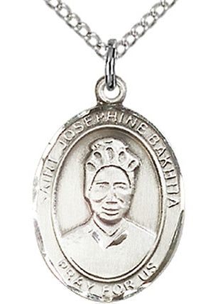 St. Josephine Bakhita Oval Medal, Sterling Silver, 3/4"x9/16", Your Choice of Chain, # 45092
