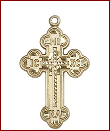 Russian Cross, Solid 18kt Gold, 1-3/8", Free Chain, # 45357