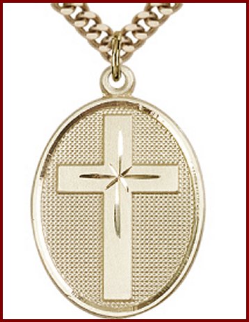3/4" Oval Cross, 14kt Gold Filled, your choice of chain, # 45414