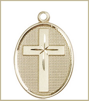 3/4" Oval Cross, Solid 14kt Gold, Free Chain, # 45415