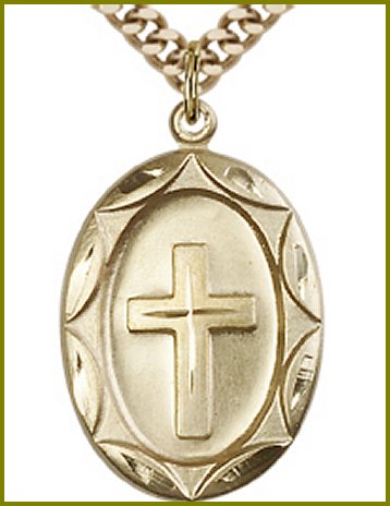 1" Oval Cross, 14kt Gold Filled, your choice of chain, # 45404