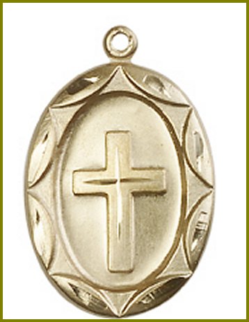 1" Oval Cross, Solid 14kt Gold, Free Chain, # 45405