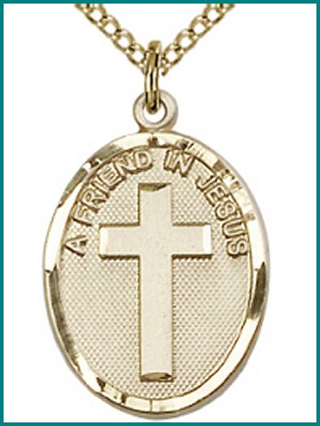 3/4" A Friend in Jesus Cross, 14kt Gold Filled, your choice of chain, # 45410
