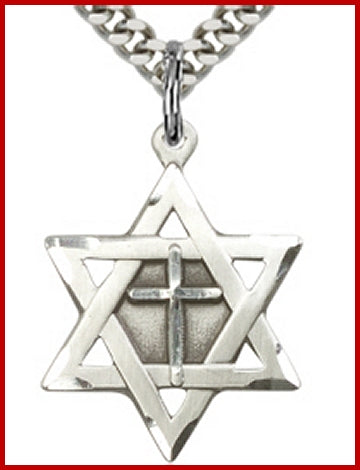 7/8" Sterling Silver Cross & Star of David, your choice of chain, # 45440