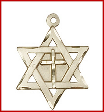 7/8" Solid 18kt Gold Cross & Star of David, Free Chain, # 45443