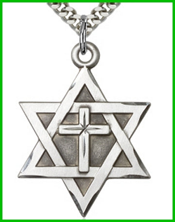 1-1/4" Sterling Silver Cross & Star of David, your choice of chain, # 45446