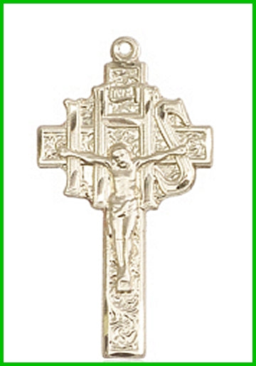 IHS Cross, 1" Solid 14kt Gold, Free Chain, # 45499