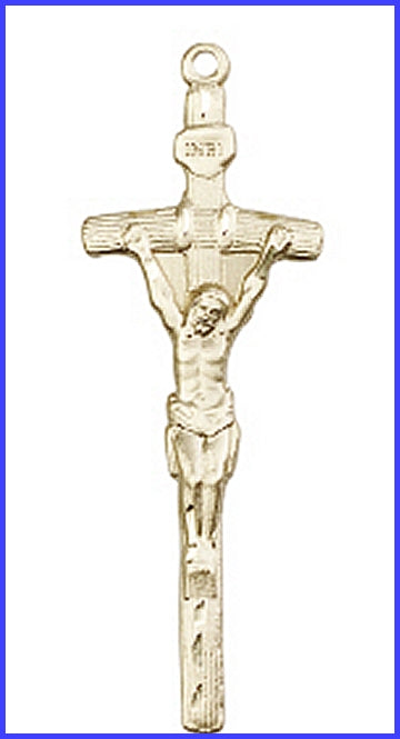 2" Papal Crucifix in Solid 14kt Gold, Free Chain, # 45530