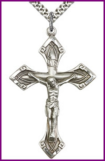 1-7/8" Crucifix, Sterling Silver, your choice of chain, # 45553