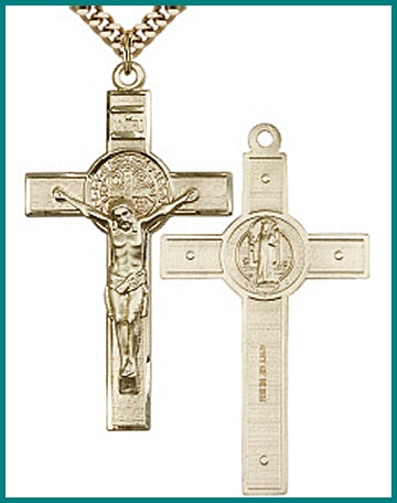 1-3/4" St. Benedict Crucifix, 14kt Gold Filled, your choice of chain, # 45570