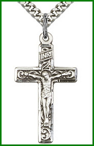 1-1/4" Sterling Silver Crucifix, your choice of chain, # 45621