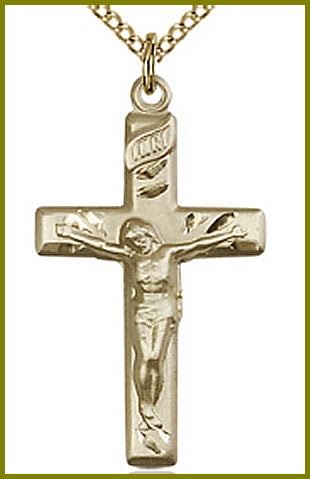 1-1/8" 14kt Gold Filled Crucifix, your choice of chain, # 45632