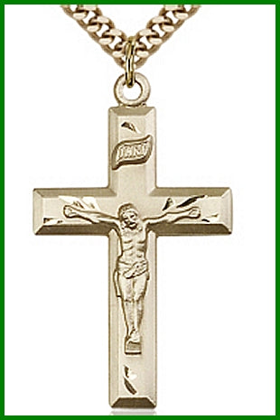 1-1/4" 14kt Gold Filled Crucifix, your choice of chain, # 45635