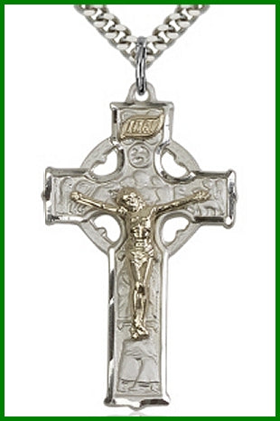 1-1/2" Gold Filled over Sterling Silver Celtic Crucifix, your choice of chain, # 45651