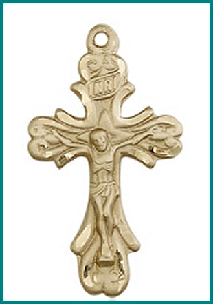 1" Crucifix in Solid 18kt Gold, Free Chain, # 45670