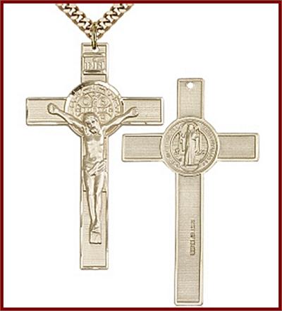 1-3/4" St. Benedict Crucifix 14kt Gold Filled, your choice of chain, # 45691