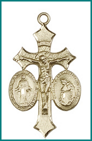 1-1/8" Our Lady of La Salette Crucifix in Solid 14kt Gold, Free Chain, # 45702