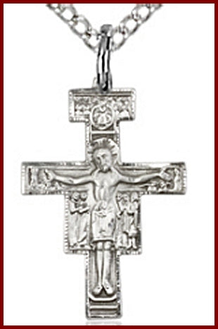 5/8" San Damiano Crucifix in Sterling Silver, your choice of chain, # 45706