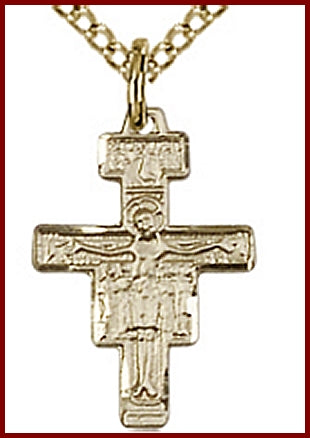 5/8" San Damiano Crucifix 14kt Gold Filled, your choice of chain, #45707