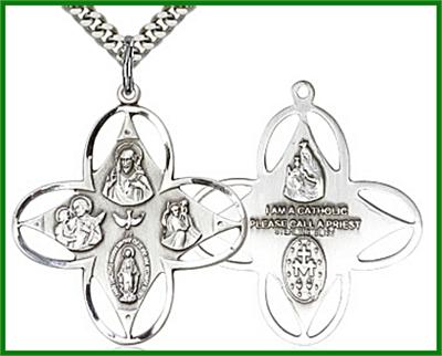 1-1/4" 4-Way Medal in Sterling Silver, your choice of chain, # 45716