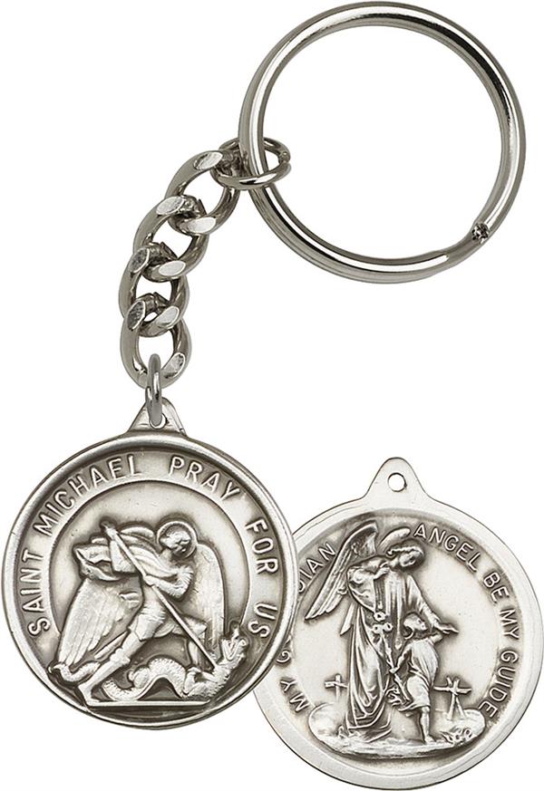 Keychain, Silver Oxide, St. Michael, 1-3/8", # 45723