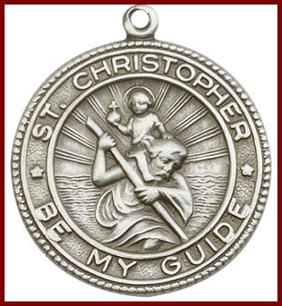 Keychain, Silver Oxide, St. Christopher, 1-1/4", # 45739