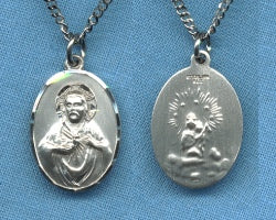 This 9/16" x 5/8" Scapular Medal - Oval Sterling, Your Choice of Chain # 4575