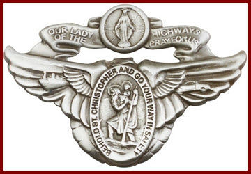Visor Clip, Silver Oxide Finish, Our Lady of the Highway, 2-1/8", # 45762