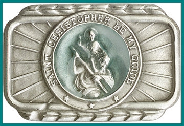 Visor Clip, Silver Oxide Finish, St. Christopher, Blue Enamel, 1-3/4", # 45768