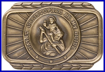 Visor Clip, Bronze Oxide Finish, St. Christopher, 1-3/4" wide, # 45771