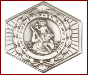Visor Clip, Silver Oxide Finish, St. Christopher, 1-5/8" wide, # 45773