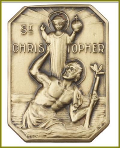 Visor Clip, Bronze Oxide Finish, St. Christopher, 1-3/8" tall, # 45799