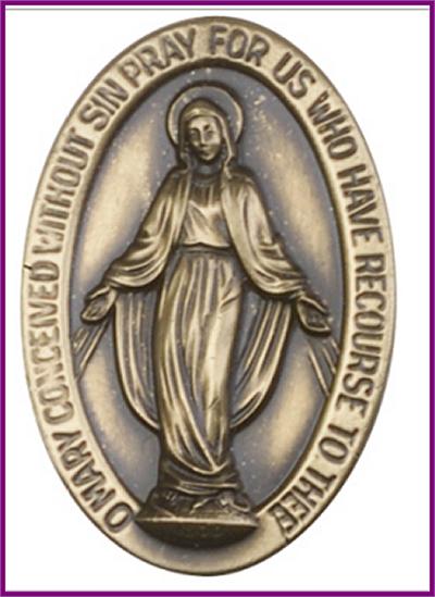 Visor Clip, Bronze Oxide Finish, Miraculous Medal, 1-1/2" tall, # 45806