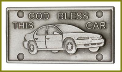 Visor Clip, Silver Oxide Finish, God Bless This Car, 2-1/2" wide, # 45833