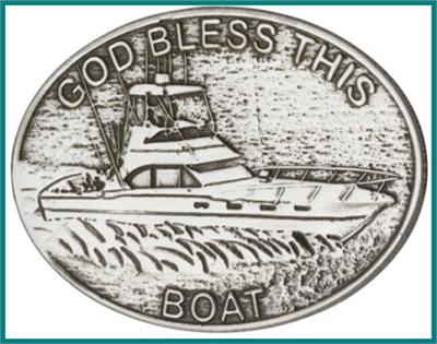 Visor Clip, Silver Oxide Finish, God Bless This Boat, 2" wide, # 45836