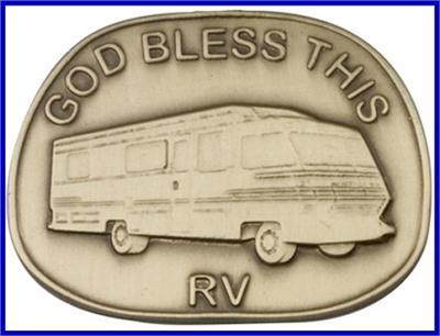 Visor Clip, Bronze Oxide Finish, God Bless This RV, 1-1/2" wide, # 45851