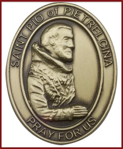 Visor Clip, Bronze Oxide Finish, St. Pio, 1-5/8", # 45961